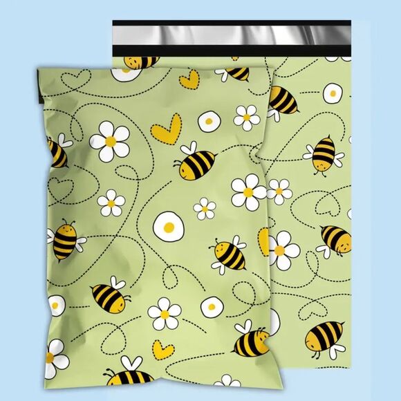 10x13 Bee & Flower Green Polymailers 20ct - Picture 1 of 3